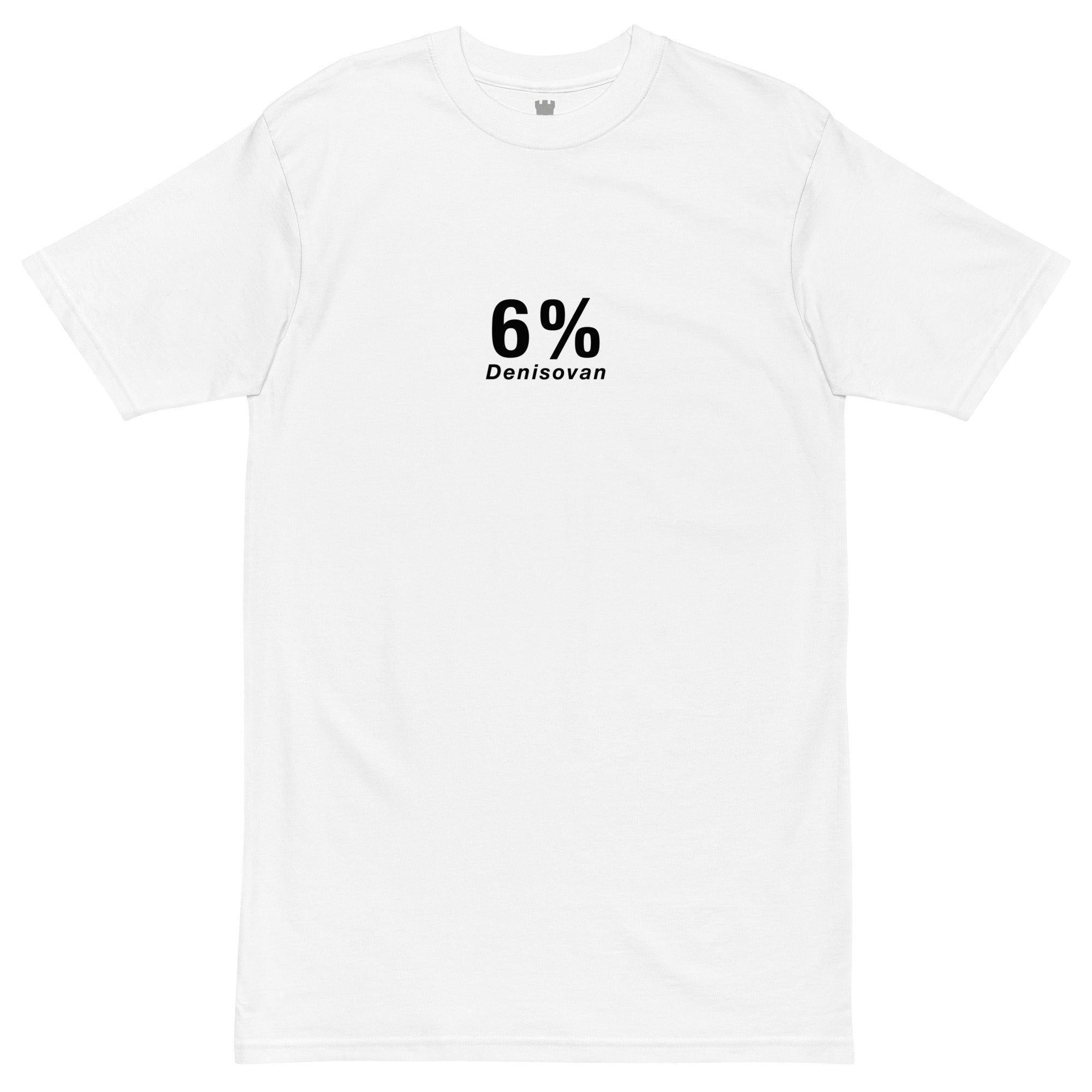 white tshirt with 6%Denisovan written on it on white background