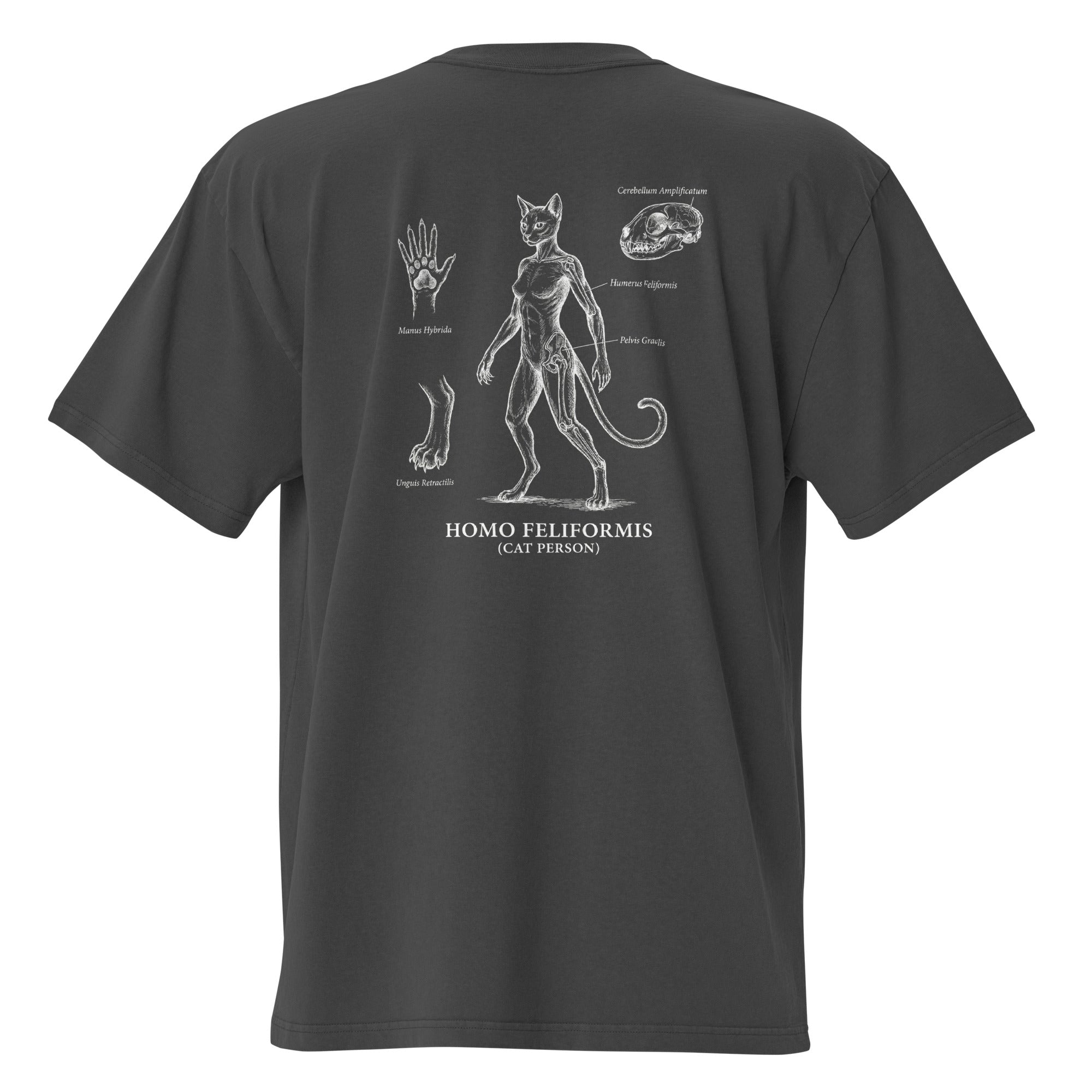 Black t-shirt with white graphic design on the back on a white background
