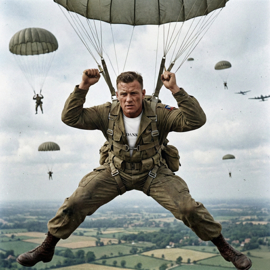 a man parachutes while wearing a shirtcastle dank tee
