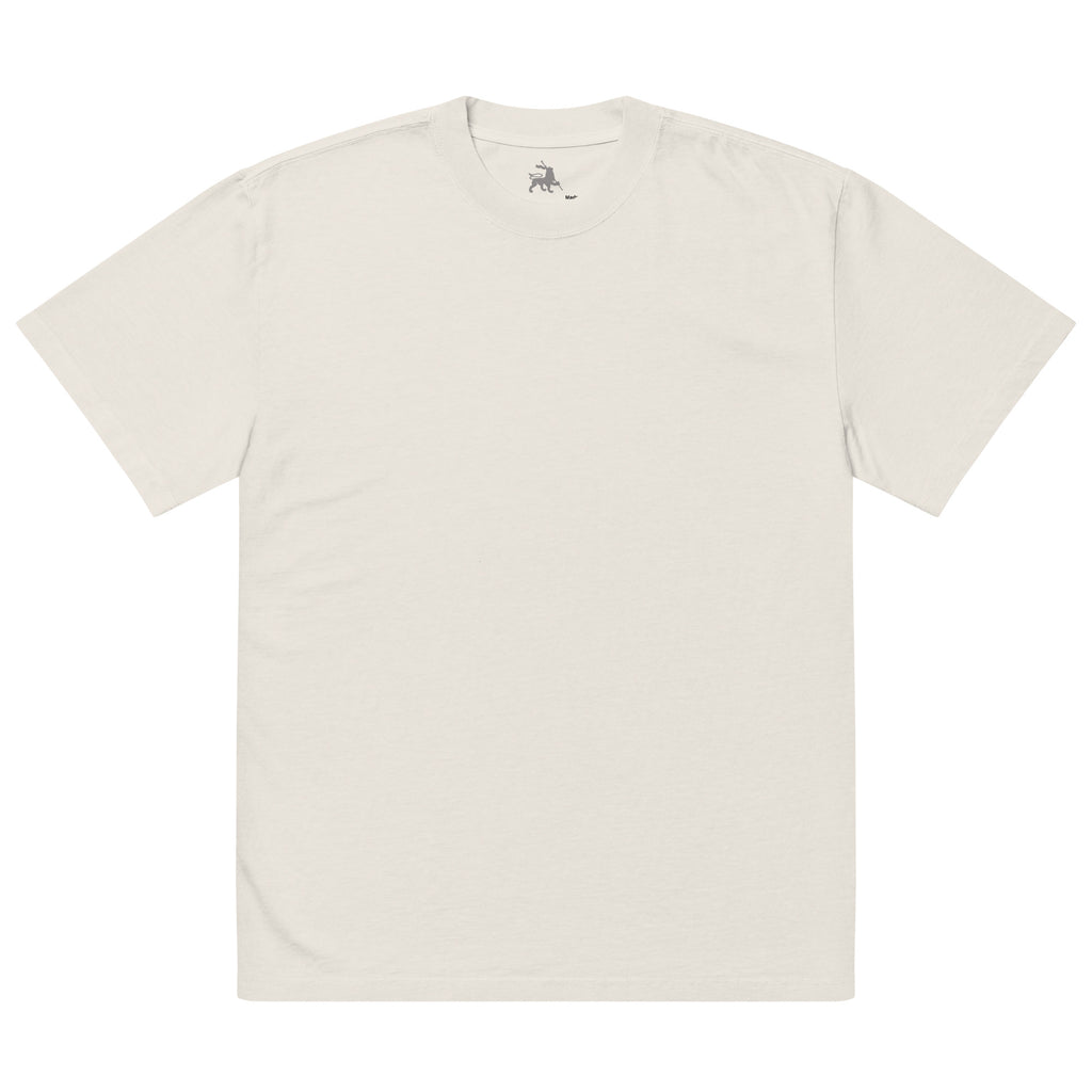 Natural color carded cotton t-shirt with a small logo on a white background