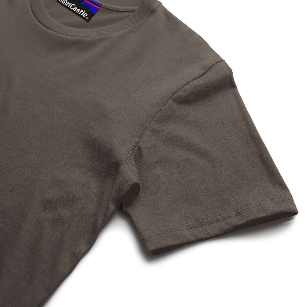 Brown carded cotton  t-shirt with a brand label on a white background
