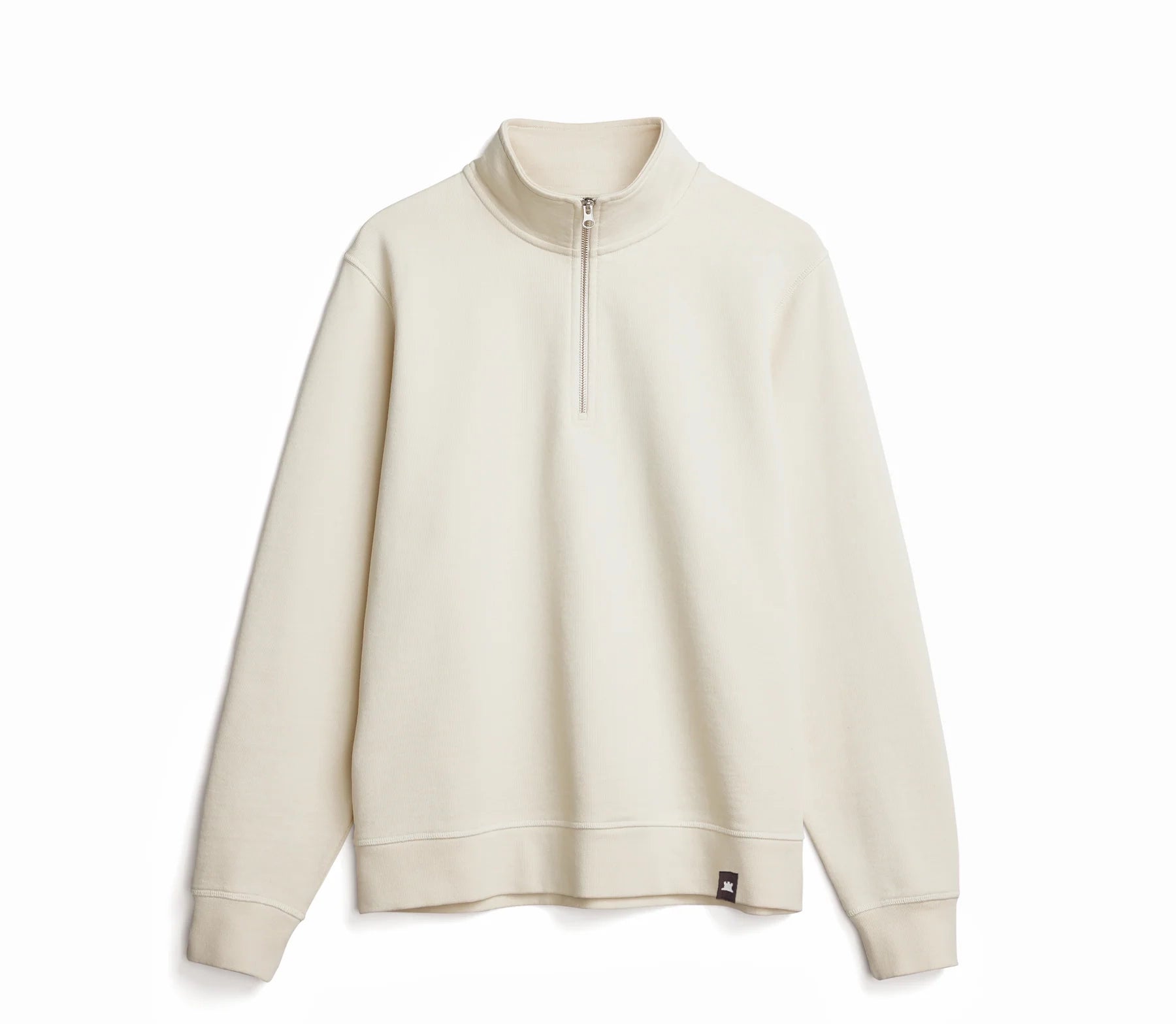 Natural color cotton quarter-zip sweatshirt on a white background