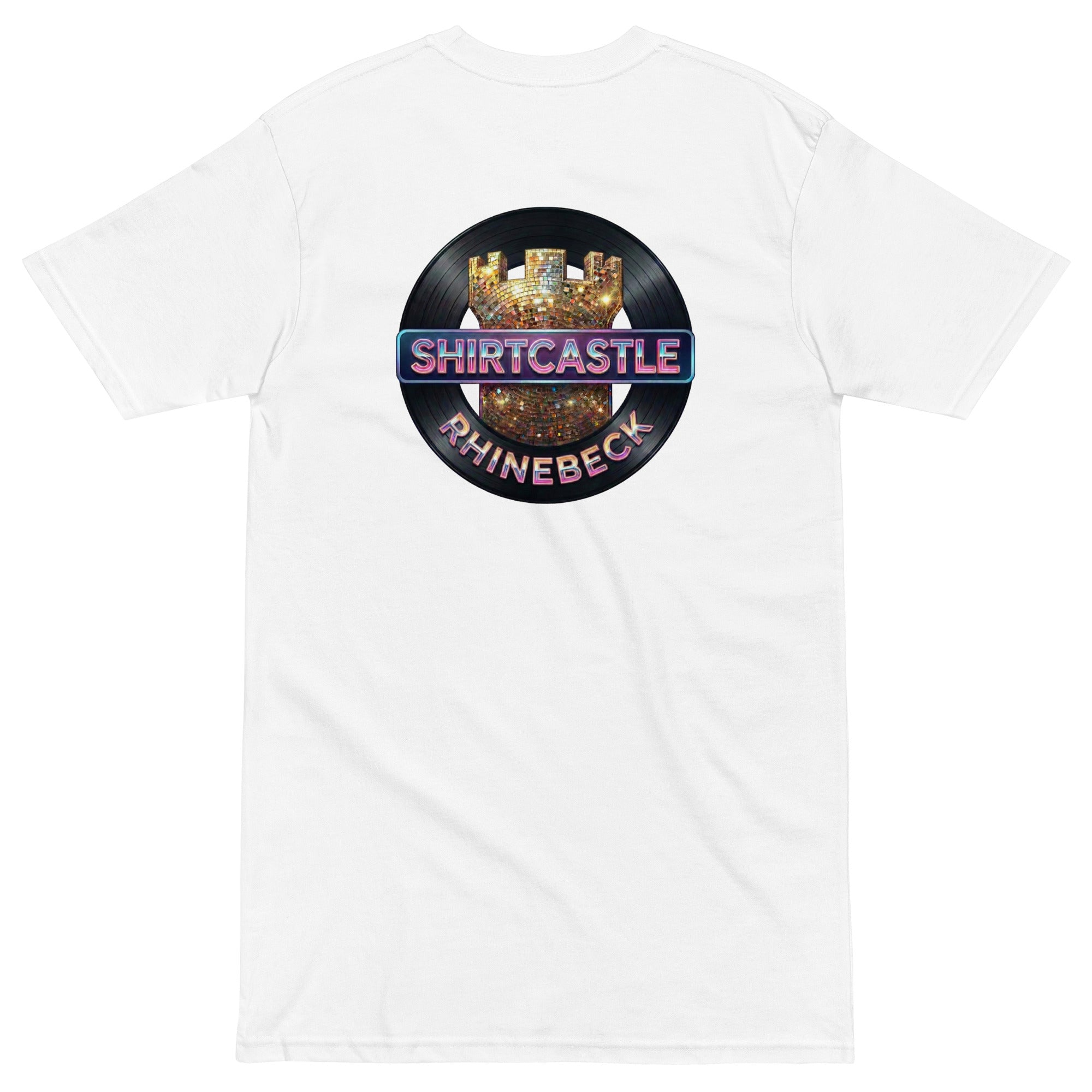 A white shirtcastle rhinebeck t shirt on white background back view