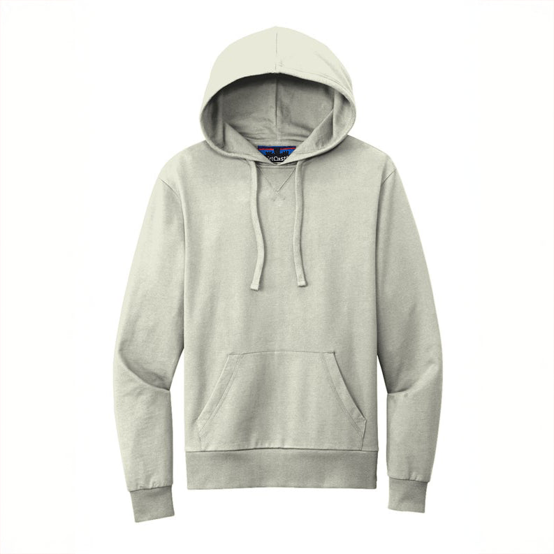 Sand colored organic cotton hoodie on a white background